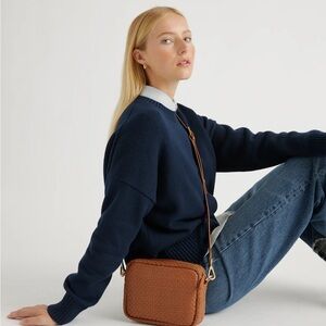 Quince Italian Leather Handwoven Crossbody - cognac